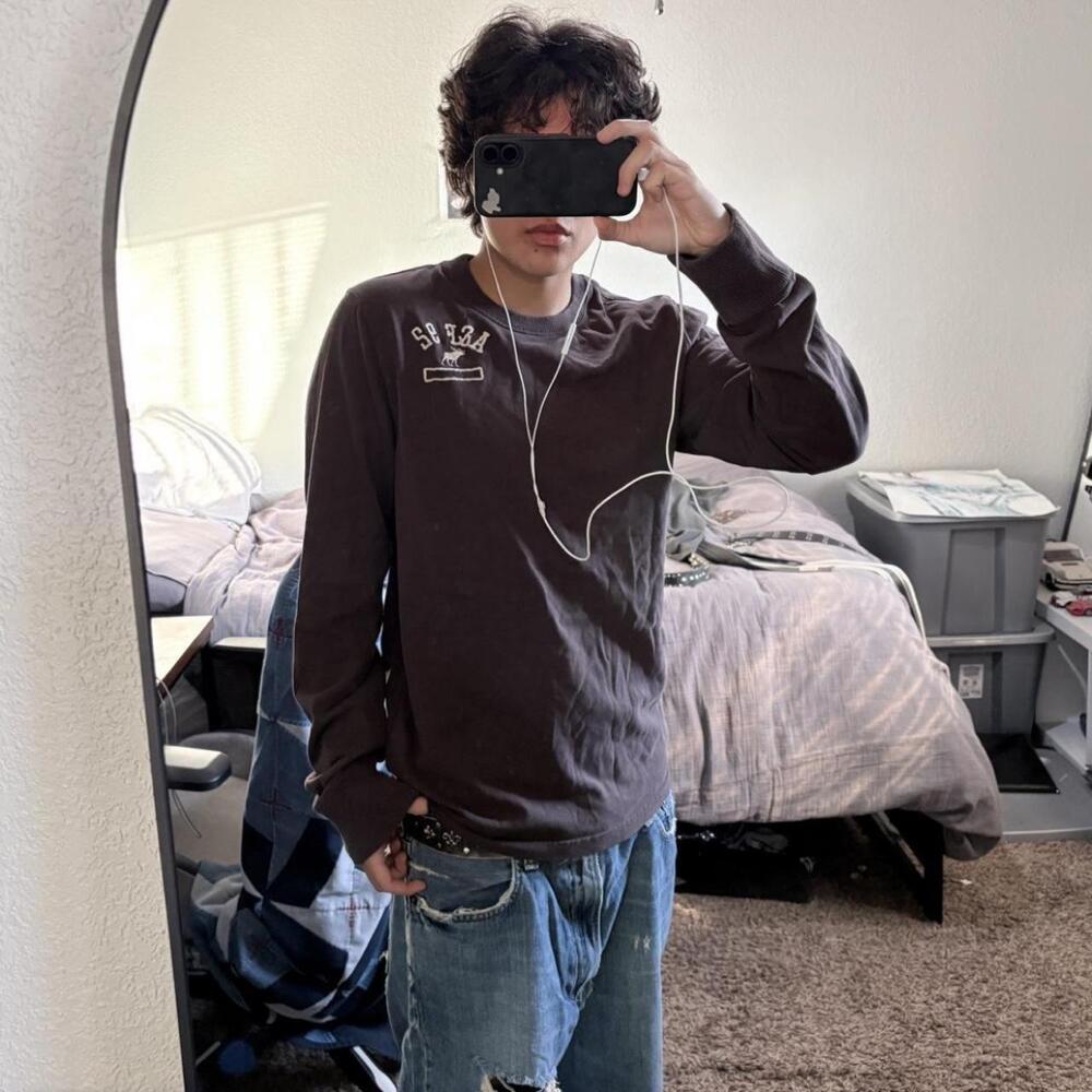 Abercrombie and fitch brown embroidered longsleeve t shirt